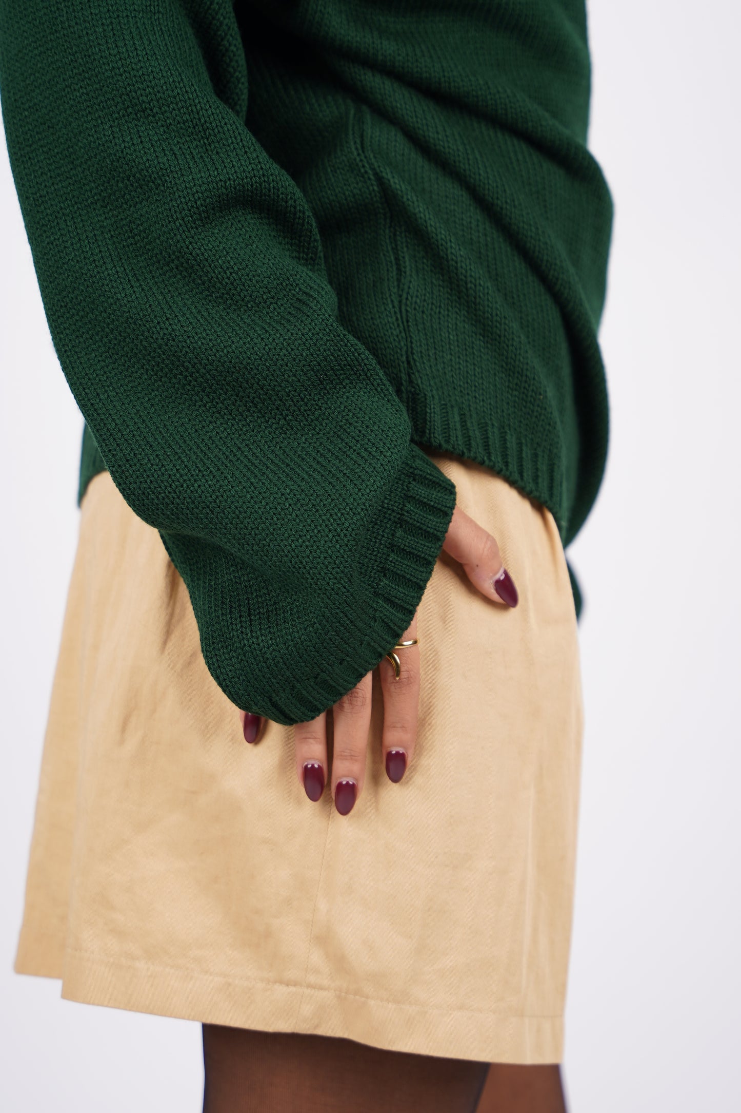 Hunter Green Off-Shoulder Knitted Pullover