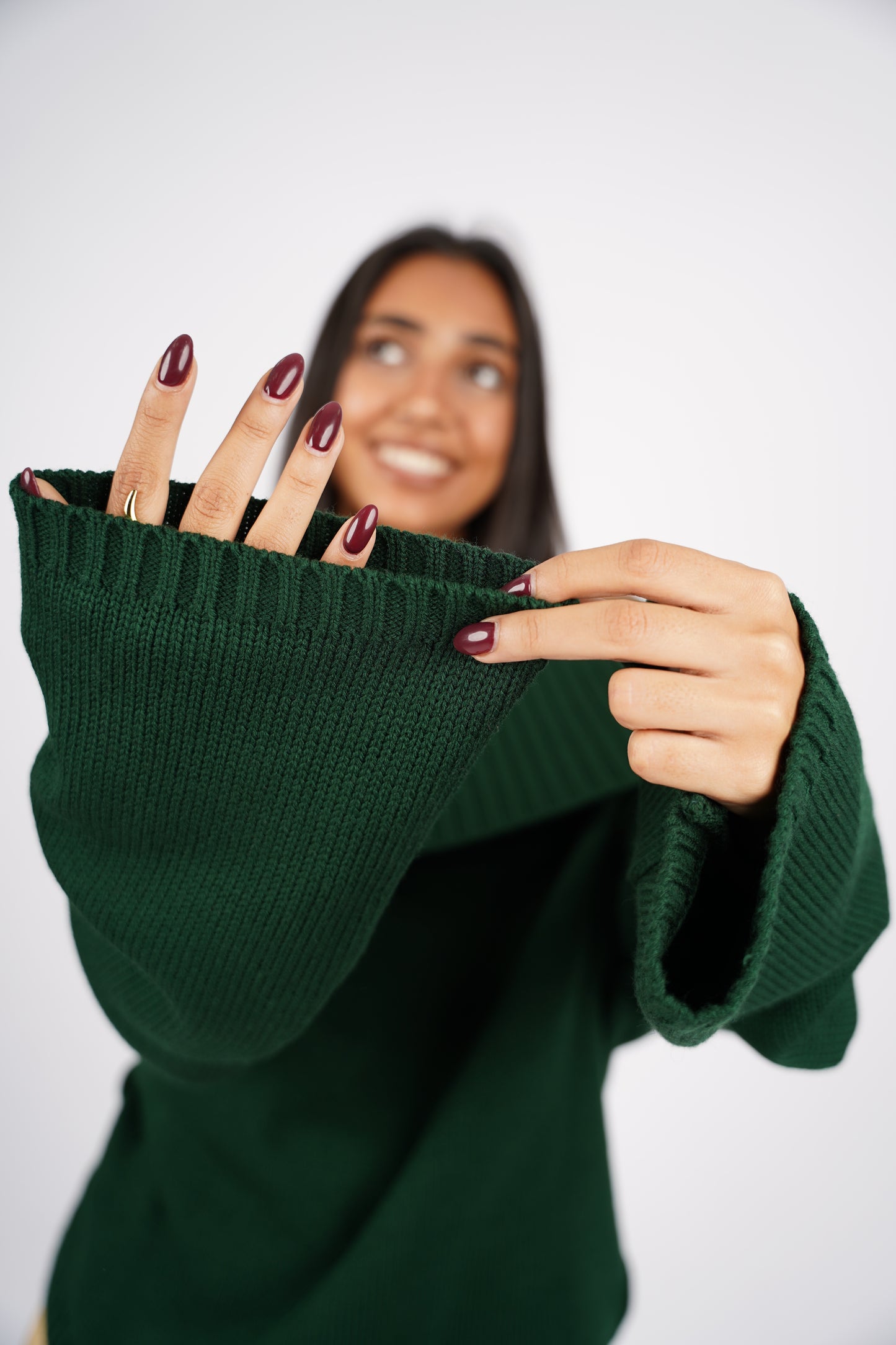 Hunter Green Off-Shoulder Knitted Pullover