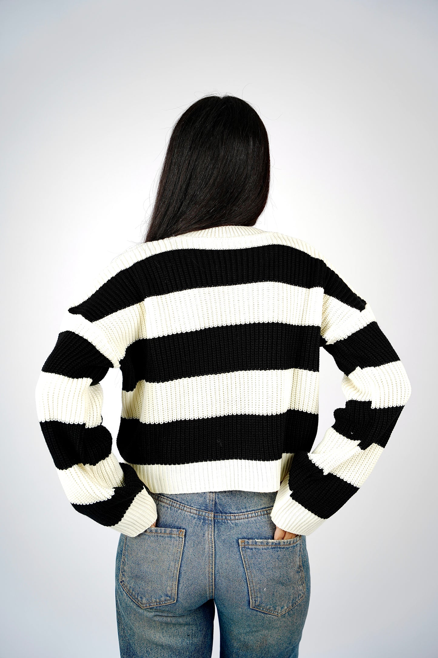 Timeless Stripe Knitted Pullover (Black & White)