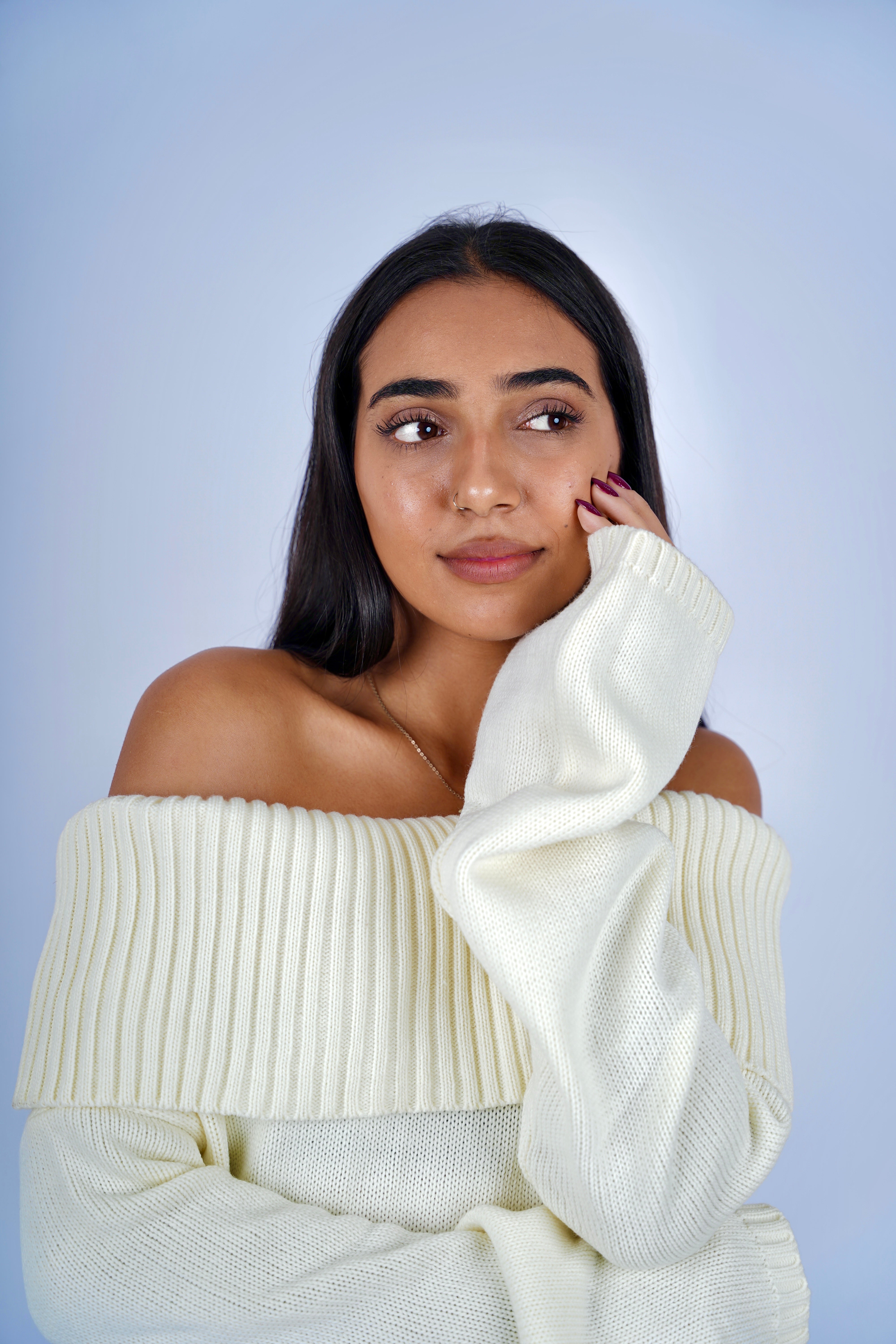 Cream Off-Shoulder Knitted Pullover