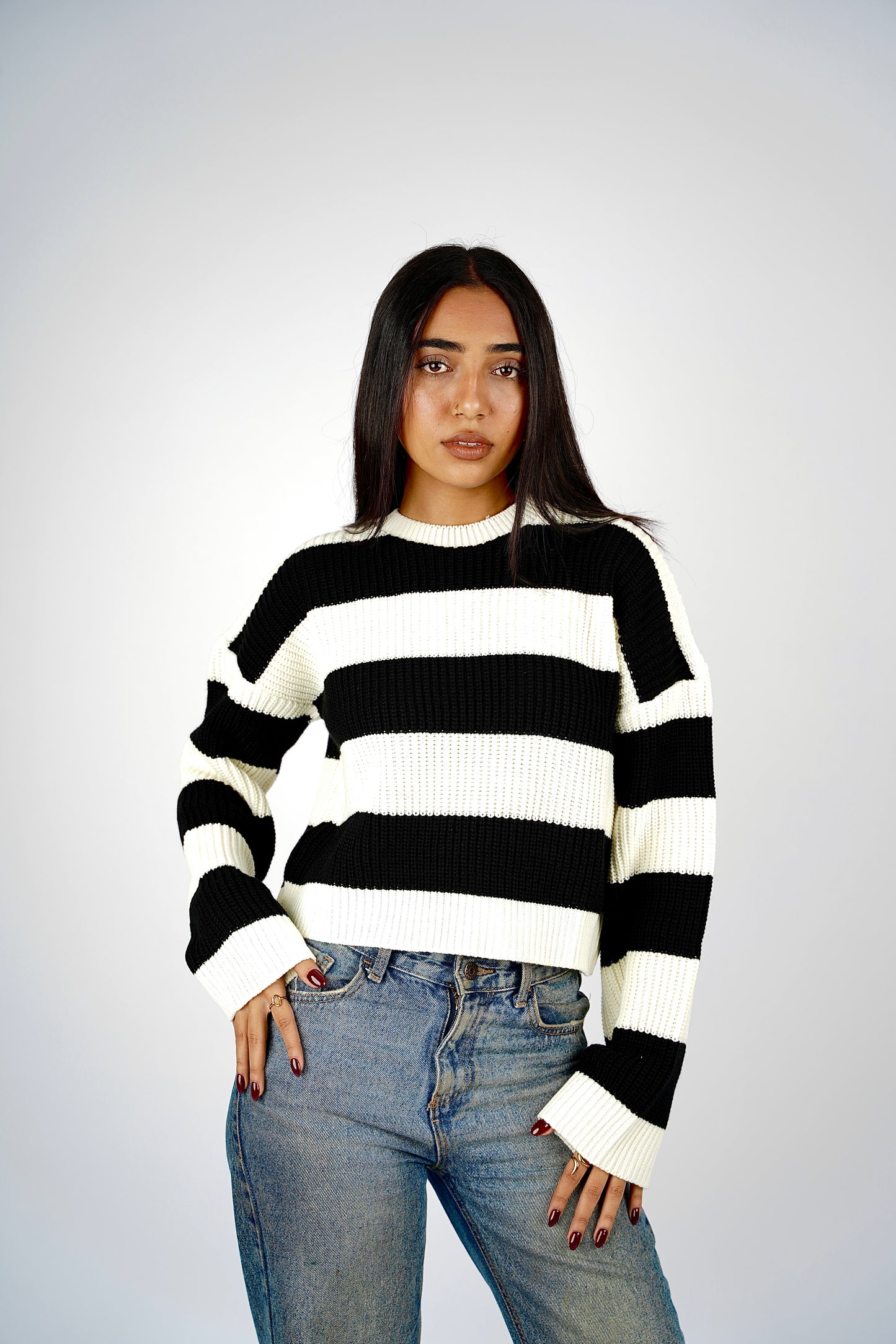 Timeless Stripe Knitted Pullover (Black & White)